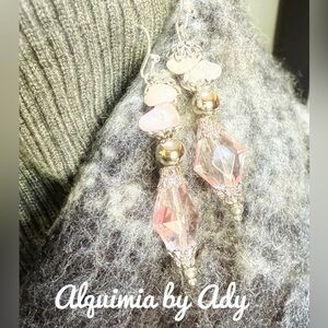 X-LONG Vintage style pink Quartz dangle earrings
